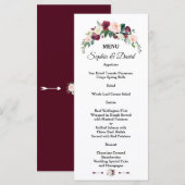 Elegante Trouwkaart Burgundy Roze Wit Bloemen Menu (Voorkant / Achterkant)