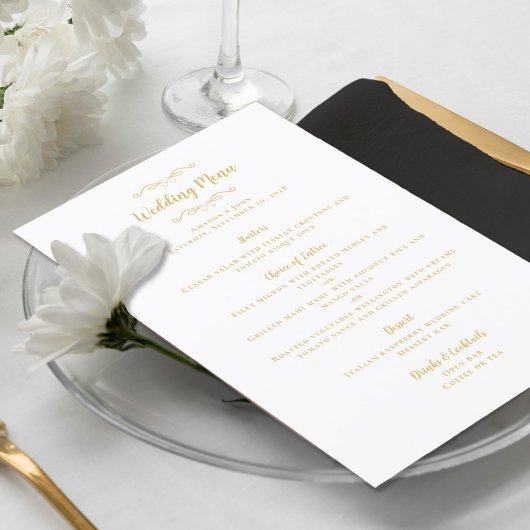 Elegante Trouwkaart Calligrafie Chic Goud Witte Ee Menu