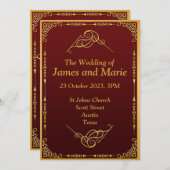 Elegante trouwkaart, gouden scroll kaart (Voorkant / Achterkant)