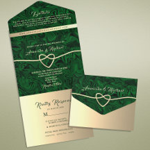 Elegante Trouwkaart Groen en Goud
