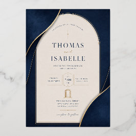 Elegante trouwkaart in Navyblauw en Goud | Blauw Folie Uitnodiging