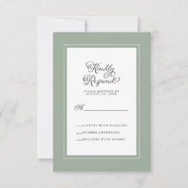 Elegante Trouwkaart Insluitsel Salie Groen Wit Chi RSVP Kaartje