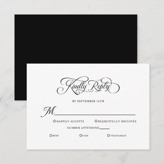 Elegante Trouwkaart Kalliografie Zwart RSVP Kaartje (Voorkant / Achterkant)