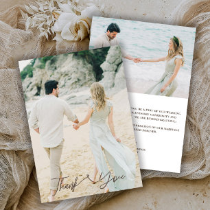 Elegante trouwkaart met 2 foto's en bedankbrief kaart
