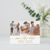 Elegante Trouwkaart Met 3 Foto's Briefkaart (Staand voorkant)