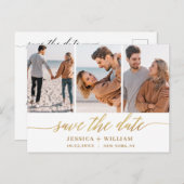 Elegante Trouwkaart Met 3 Foto's Briefkaart (Voorkant / Achterkant)