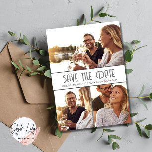 Elegante Trouwkaart met 3 foto's om de datum te re Save The Date