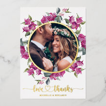 Elegante Trouwkaart met Bloemen Dankjewel Foto