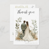 Elegante trouwkaart met botanisch thema voor dankb bedankkaart (Voorkant / Achterkant)