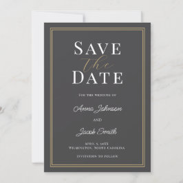 Elegante Trouwkaart met Dubbele Rand in Houtskoolg Save The Date