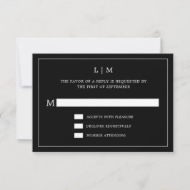Elegante Trouwkaart met Eenvoudig Zwart Monogram RSVP Kaartje