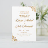 Elegante trouwkaart met gouden folie save the date (Staand voorkant)