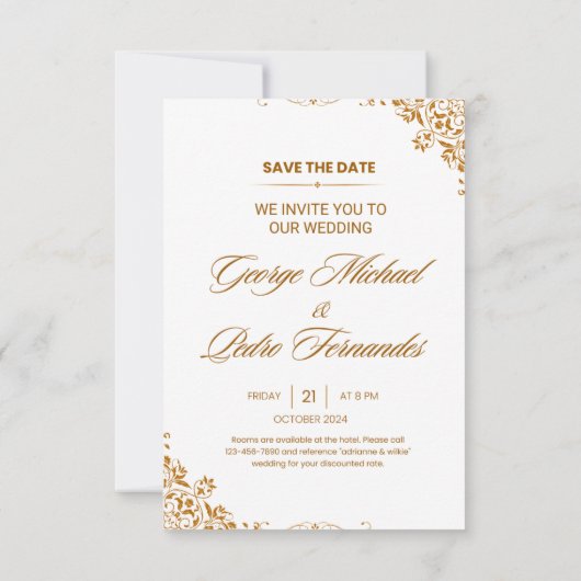 Elegante trouwkaart met gouden folie save the date (Achterkant)
