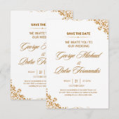 Elegante trouwkaart met gouden folie save the date (Voorkant / Achterkant)
