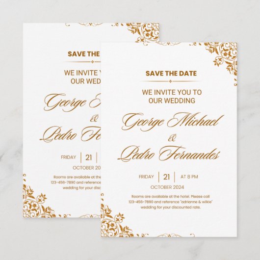 Elegante trouwkaart met gouden folie save the date (Voorkant / Achterkant)