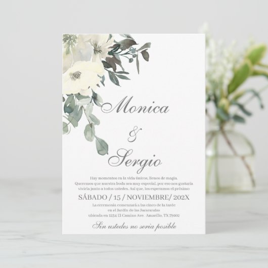 Elegante Trouwkaart met Groene Accenten in het Spa Kaart (Staand voorkant)