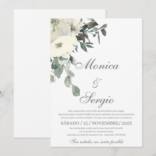 Elegante Trouwkaart met Groene Accenten in het Spa Kaart (Voorkant / Achterkant)