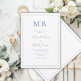 Elegante trouwkaart met Navy Blauwe Monogram Kaart