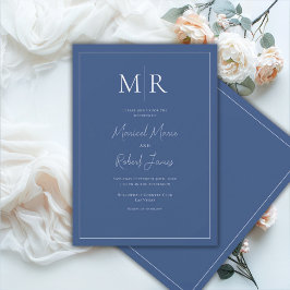 Elegante trouwkaart met Navy Blauwe Monogram Kaart