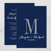 Elegante trouwkaart met navyblauw monogram kaart (Voorkant / Achterkant)