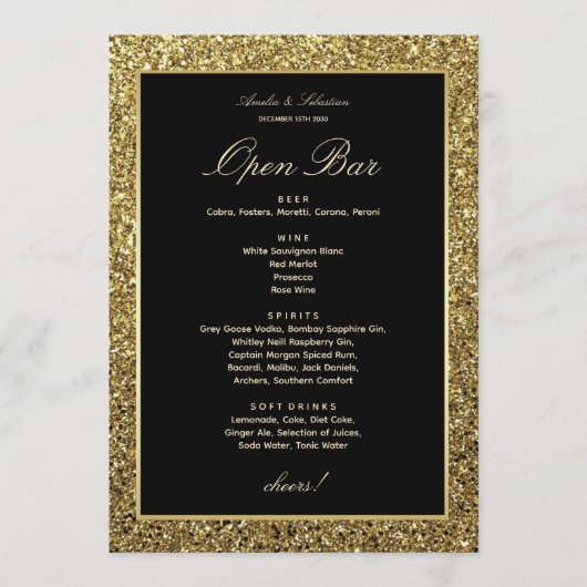Elegante trouwkaart met open bar menu (Voorkant)