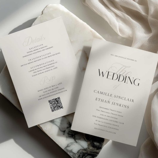 Elegante Trouwkaart met QR-code Uitnodiging