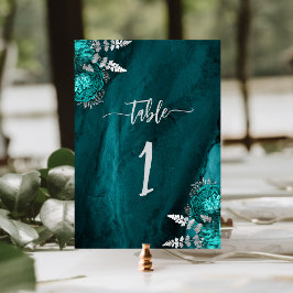 Elegante trouwkaart met turkooisblauwe en zilveren kaart