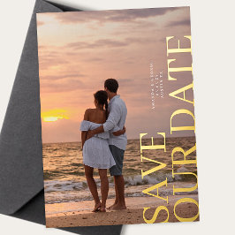 Elegante trouwkaart met twee foto's GOUDEKLEUR Sav Folie Uitnodiging