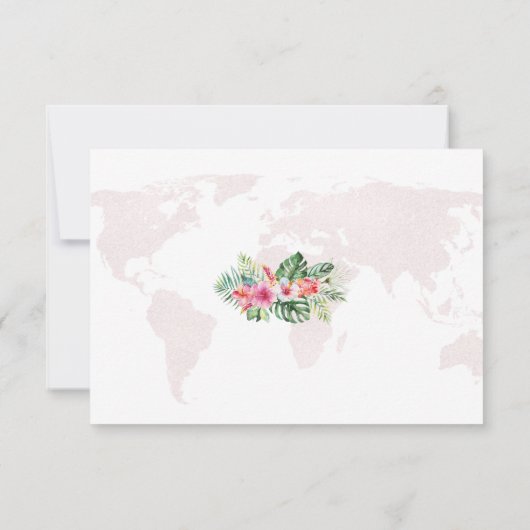 Elegante Trouwkaart met Wereldkaart en Tropische B RSVP Kaartje (Achterkant)