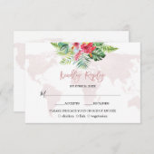 Elegante Trouwkaart met Wereldkaart en Tropische B RSVP Kaartje (Voorkant / Achterkant)