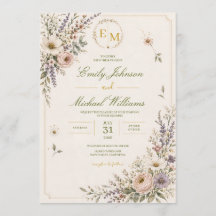 Elegante Trouwkaart met Wilde Bloemen