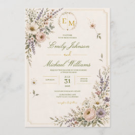 Elegante Trouwkaart met Wilde Bloemen Kaart