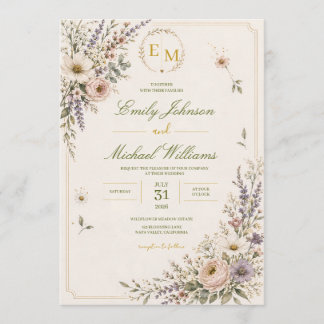 Elegante Trouwkaart met Wilde Bloemen Kaart