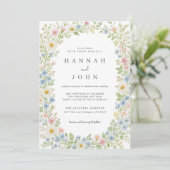 Elegante trouwkaart met wilde bloemen kaart (Staand voorkant)