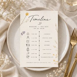 Elegante Trouwkaart met Wilde Bloemen Tijdschema Informatiekaartje