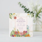 Elegante trouwkaart met wilde bloementuin kaart (Staand voorkant)