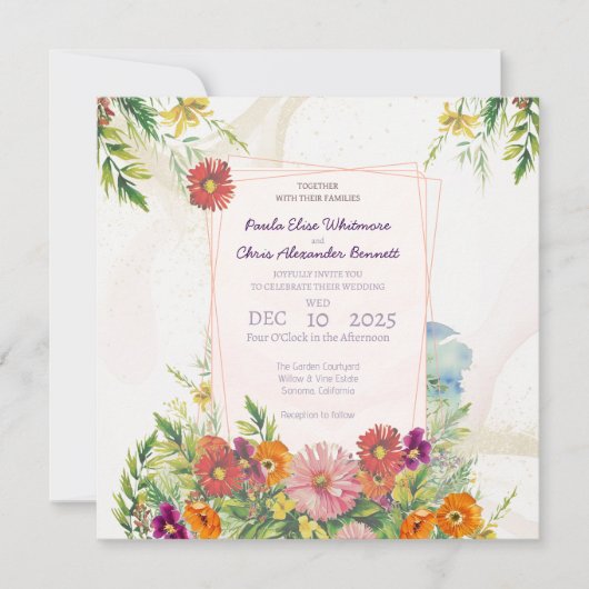Elegante trouwkaart met wilde bloementuin kaart (Voorkant)