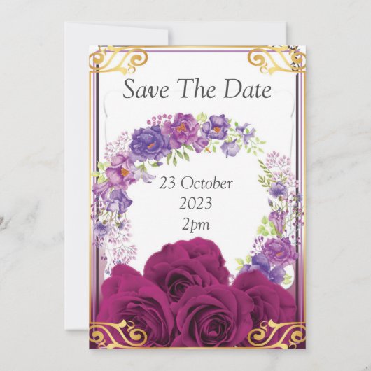 Elegante trouwkaart, paarse rozen kaart (Achterkant)