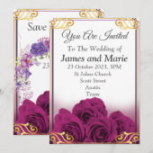 Elegante trouwkaart, paarse rozen kaart (Voorkant / Achterkant)