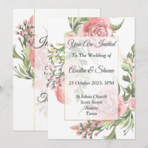 Elegante trouwkaart, roze, bloem, vintage