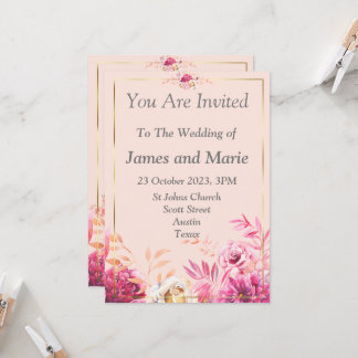 Elegante trouwkaart, roze bloemen kaart