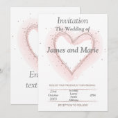 Elegante trouwkaart, roze getekende hart kaart (Voorkant / Achterkant)