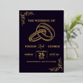 Elegante trouwkaart zwart en goud folie folie uitnodiging (Staand Voorkant)