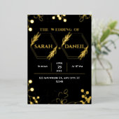 Elegante trouwkaart zwart en goud folie folie uitnodiging (Staand Voorkant)