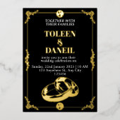 Elegante trouwkaart zwart en goud folie folie uitnodiging (Voorkant)