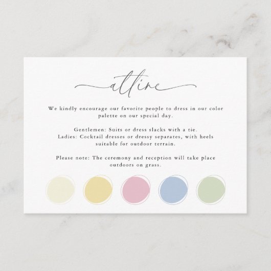 Elegante Trouwkleding Kleding Code Kleurenpalet Informatiekaartje (Voorkant)