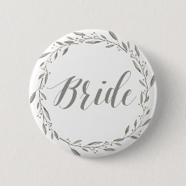 Elegante trouwknoppen grijs bloemenkrans bruid ronde button 5,7 cm