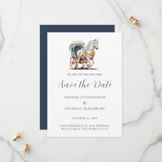 Elegante Trouwkoets Huwelijk Save The Date (Voorkant / Achterkant in situ)