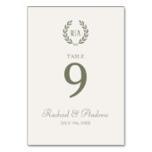 Elegante Trouwkrans Monogram Groene Crème Kaart (Achterkant)