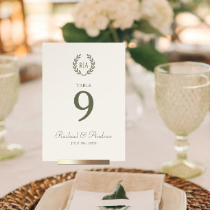 Elegante Trouwkrans Monogram Groene Crème Kaart